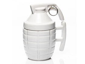 Kaffeebecher Handgranate mit Deckel, weiß