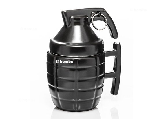 Kaffeebecher Handgranate mit Deckel, schwarz