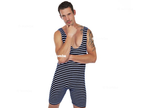 Herren Retro-Badeanzug schwarz-weiß - Größe M