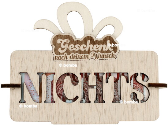 Holzverpackung für Geldgeschenk NICHTS