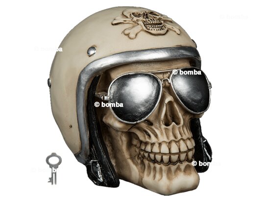 Spardose Totenkopf mit Motorradhelm