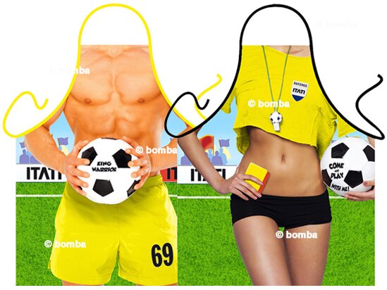 Schürzen Fußballfans Mann und Frau