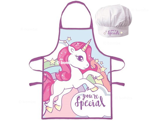 Kinderschürze mit Kochmütze Einhorn