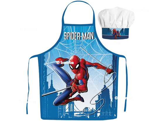 Kinderschürze mit Kochmütze Spiderman Skyline
