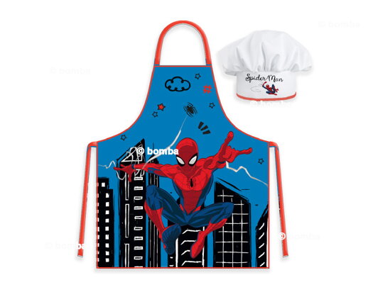 Kinderschürze mit Kochmütze Spiderman blau