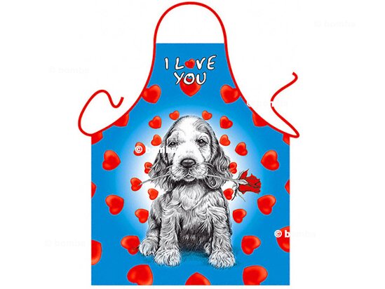 Schürze Ich liebe Dich - Hündchen mit Rose